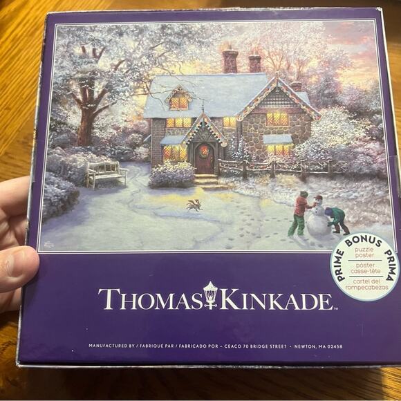 Thomas Kinkade 1000 Piece Jigsaw Puzzle Christmas at Gingerbread Cottage Winter - Picture 4 of 5